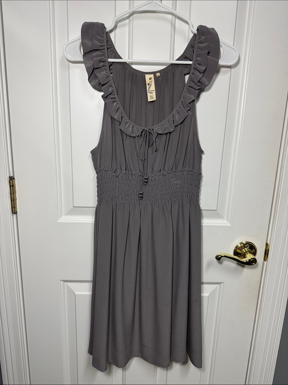 Floreat Ruffle-Trim Gray Sleeveless Midi Dress